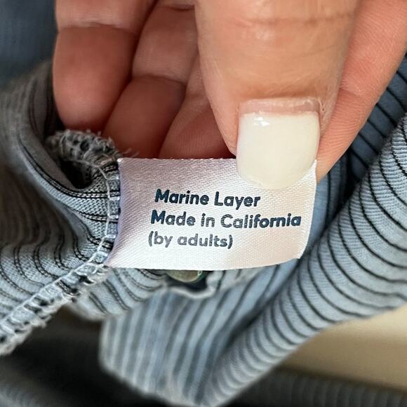 Marine Layer Mens Striped Tee T-Shirt Size L Blue Nautical Long Sleeve Cotton - Picture 7 of 9